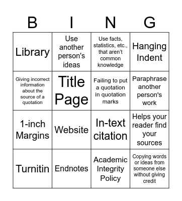 Avoiding Plagiarism Bingo Card