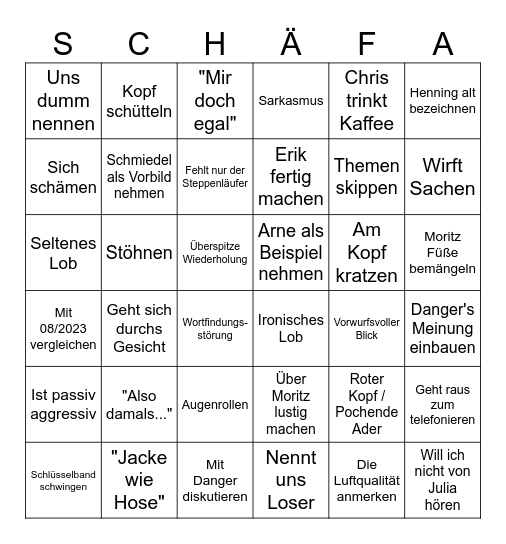 Chris Bingo Card