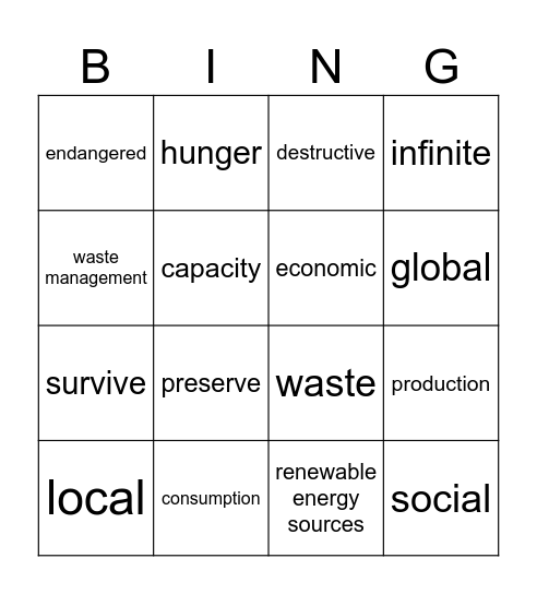 Responsible production and Consumption Bingo Card