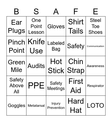 PPE Bingo Card