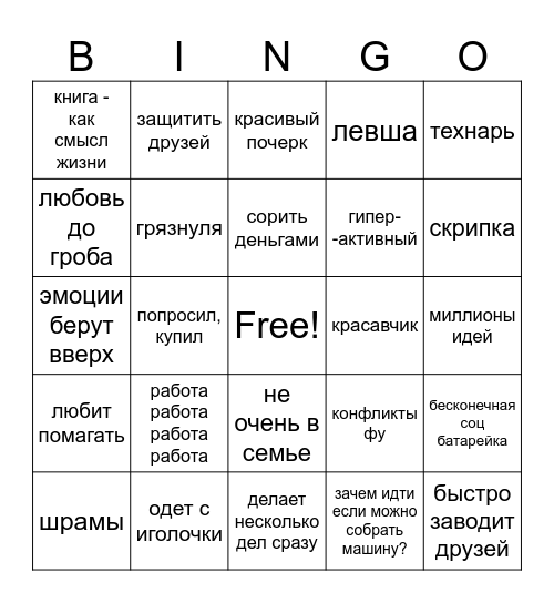 Сириус Bingo Card
