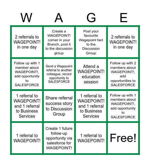 Wagepoint Bingo Card