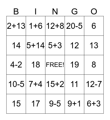 Fact Family BINGO  Bingo Card