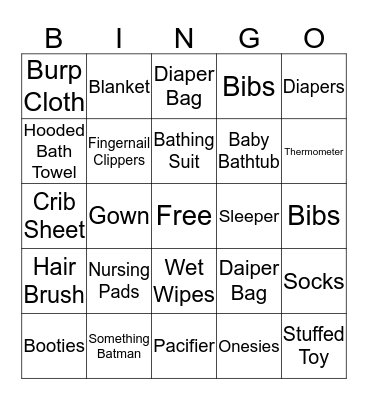 Baby Shower Bingo Card