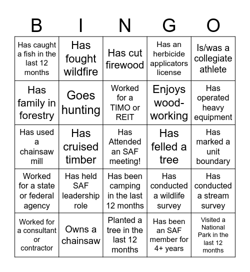 WSSAF 2024 BINGO Card