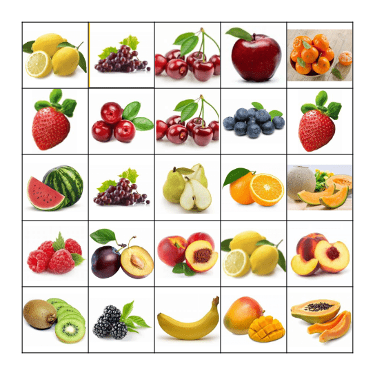 FRUIT Bingo Card