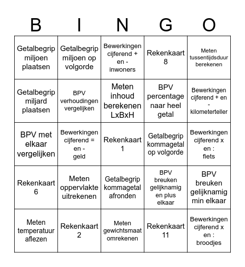 Rekencirquit Bingo Card