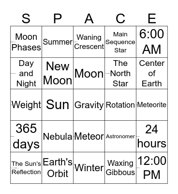 Space Science Review Bingo Card