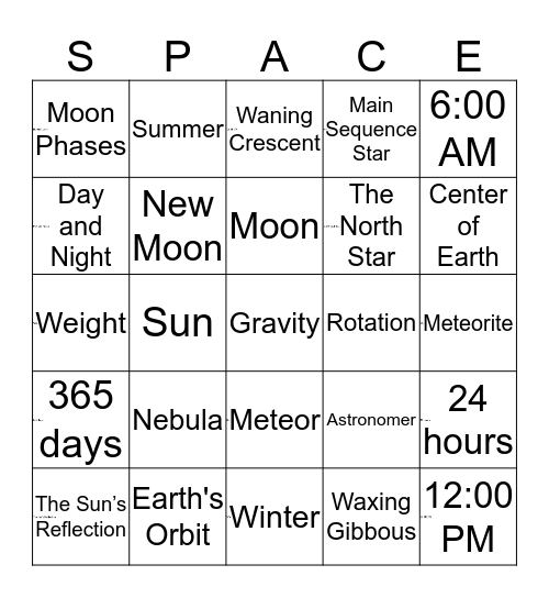 Space Science Review Bingo Card