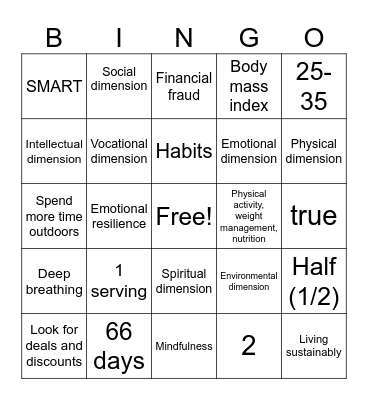 Well-Being Bingo Card