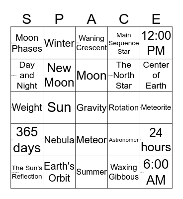 Space Science Review Bingo Card