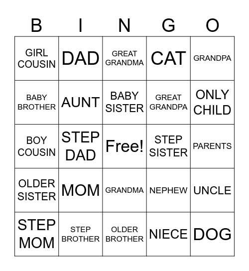 Family Dynamics Bingo Card
