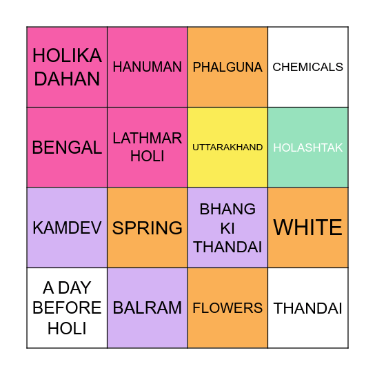 2024 Holi Trivia Bingo! Bingo Card
