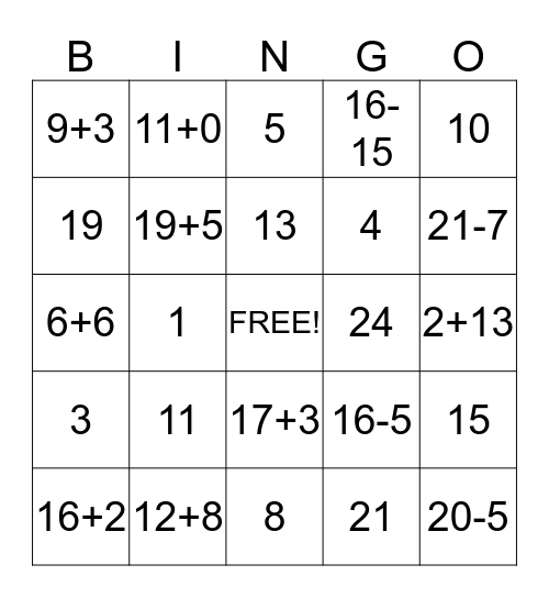 Fact Family BINGO  Bingo Card