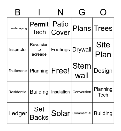 Building and Planning Bingo Card