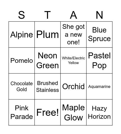 Sam's Stanley Bingo Card