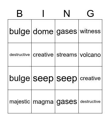 Vocabulary Bingo Card