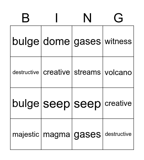 Vocabulary Bingo Card