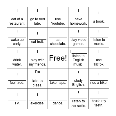 Adverbs of Frequency Bingo Card