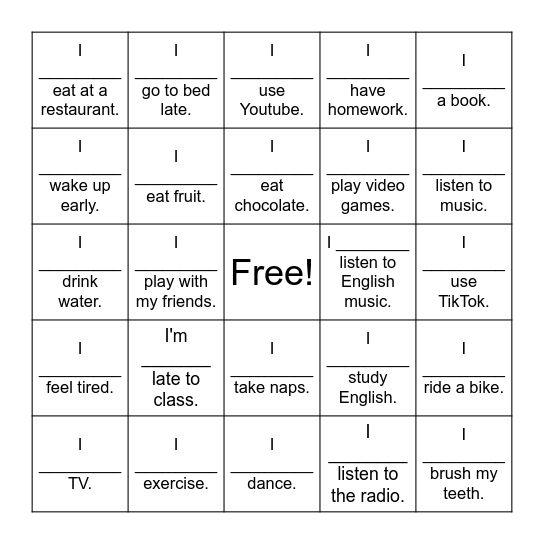 Adverbs of Frequency Bingo Card