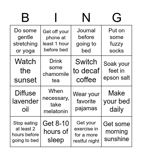 SLEEP tips Bingo Card