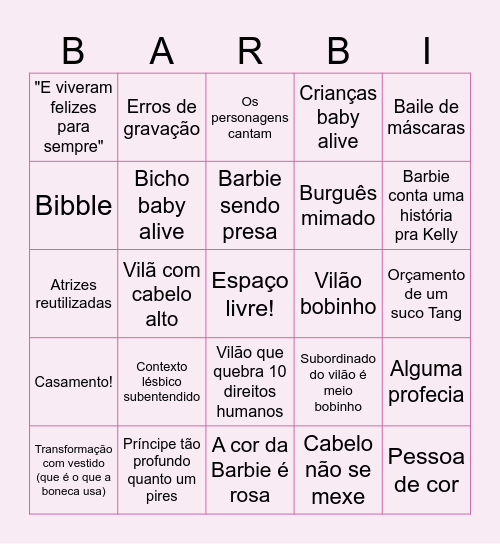 Bingo de filme da barbie Bingo Card