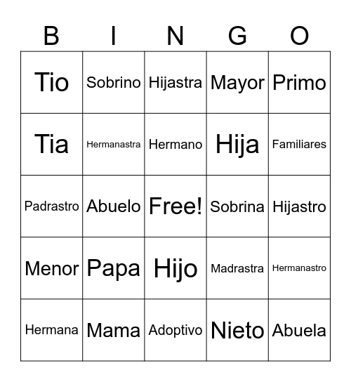 La familia Bingo Card