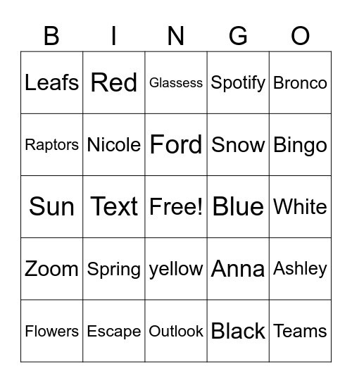 Untitled Bingo Card