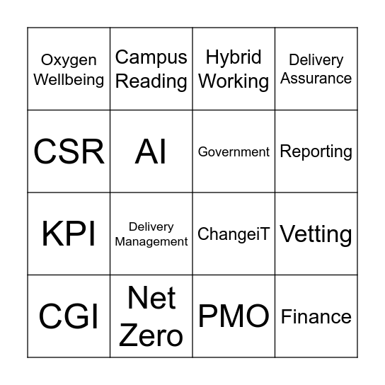 PMO Day Bingo Card