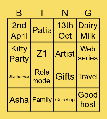 50 & Fabulous Bingo Card