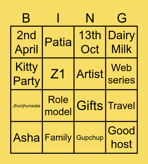 50 & Fabulous Bingo Card