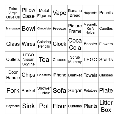 Different things in my apartment Bingo Card