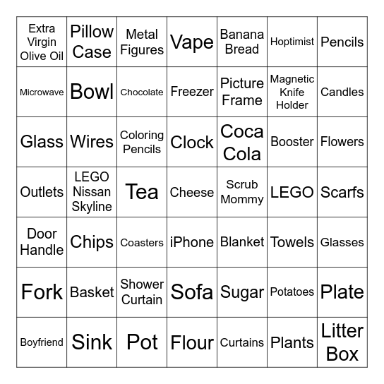 Different things in my apartment Bingo Card