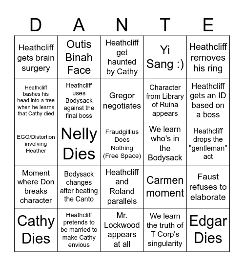 Canto 6 Bingo Card