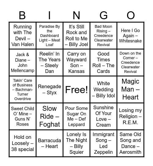 ROCK Bingo Card