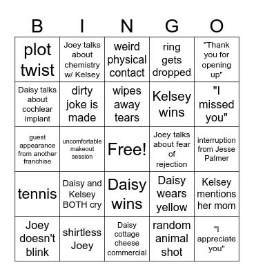 Final Rose Ceremony Bingo Card