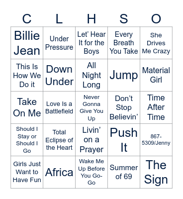 80's & 90's Musical Bingo Card
