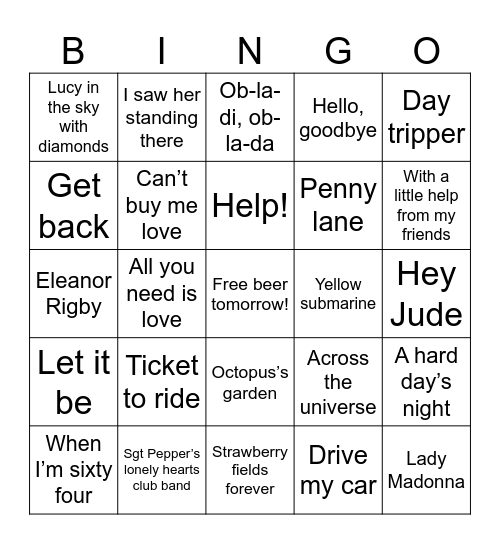 zThe Beatles Bingo Card