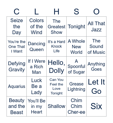 Broadway Tunes Bingo Card