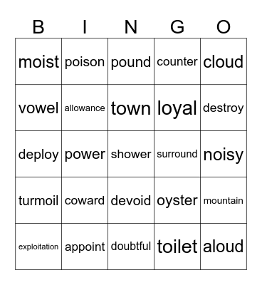 -oi -oy - ou- ow Bingo Card
