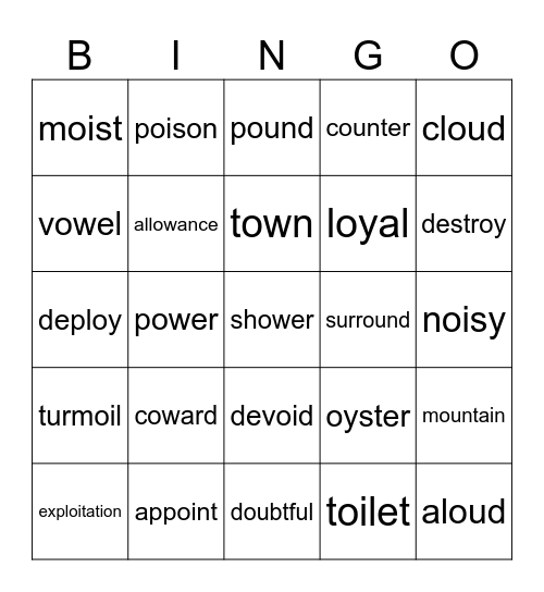 -oi -oy - ou- ow Bingo Card
