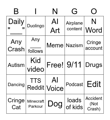 Instagram Reels Bingo Card