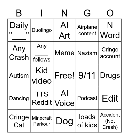 Instagram Reels Bingo Card