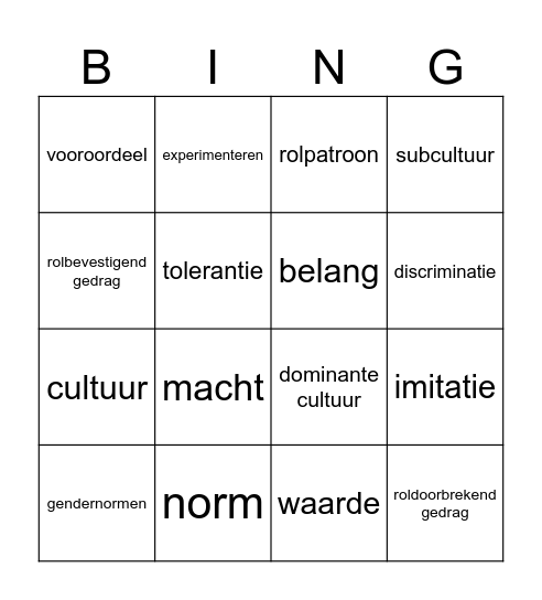 Maatschappijleer Jongeren 3B Bingo Card