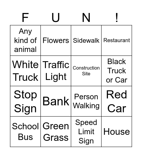 Scenic Bingo Card