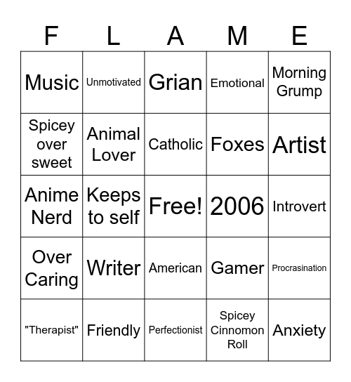 Flame's Bingo Card