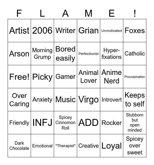 Flame's Bingo Card