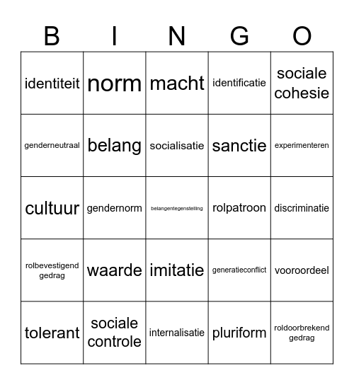 Maatschappijleer Jongeren 3K3M Bingo Card