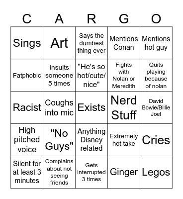 Cargo Bingo Card