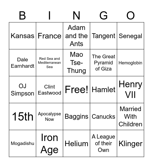 Trivia Bingo Card